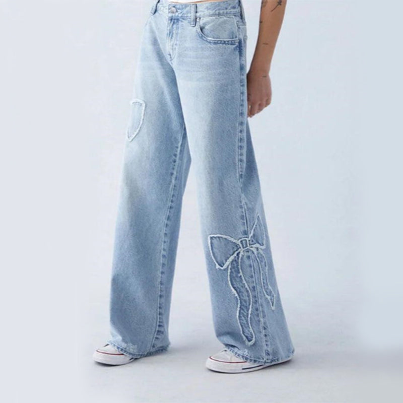 Comfortable Women's Loose Fit Ribbon Waist Jeans - BritishElegance