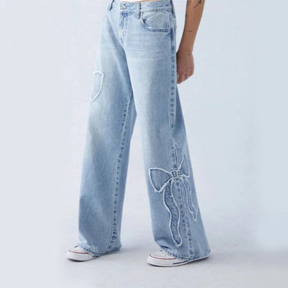 Comfortable Women's Loose Fit Ribbon Waist Jeans