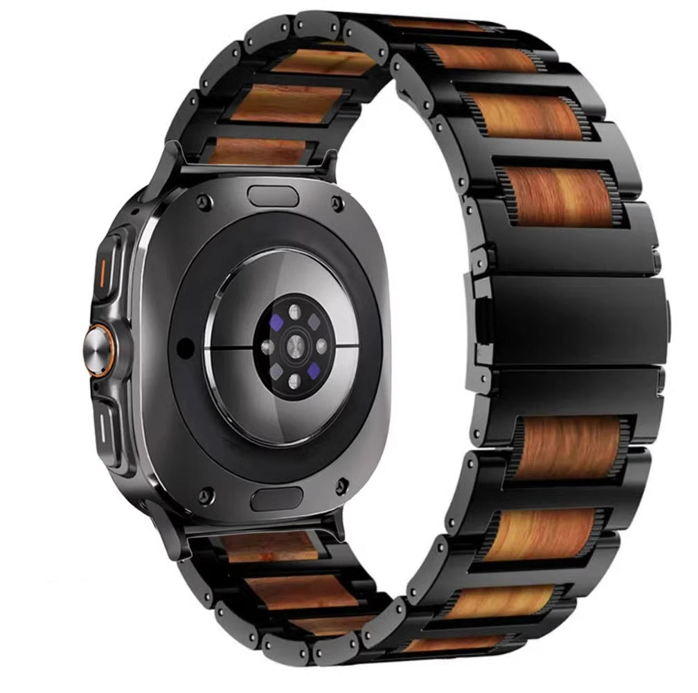 Genuine Leather Brown Sandalwood Metal Samsung Watch Band - BritishElegance