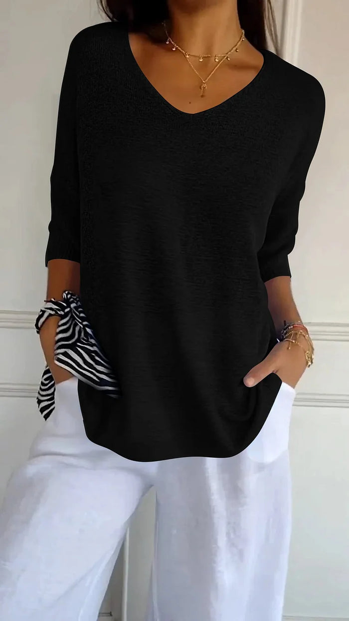 Relaxed Fit V-Neck Sweater for Women