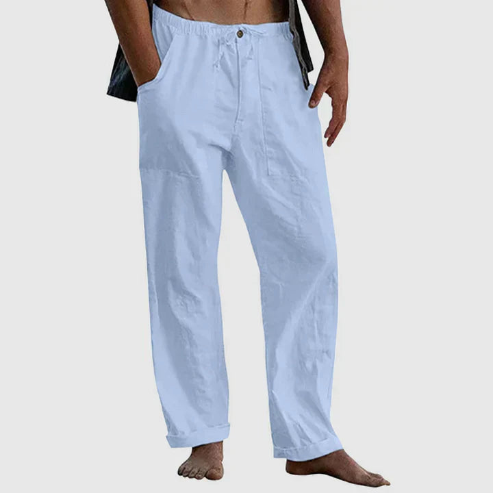 Drawstring linen casual trousers