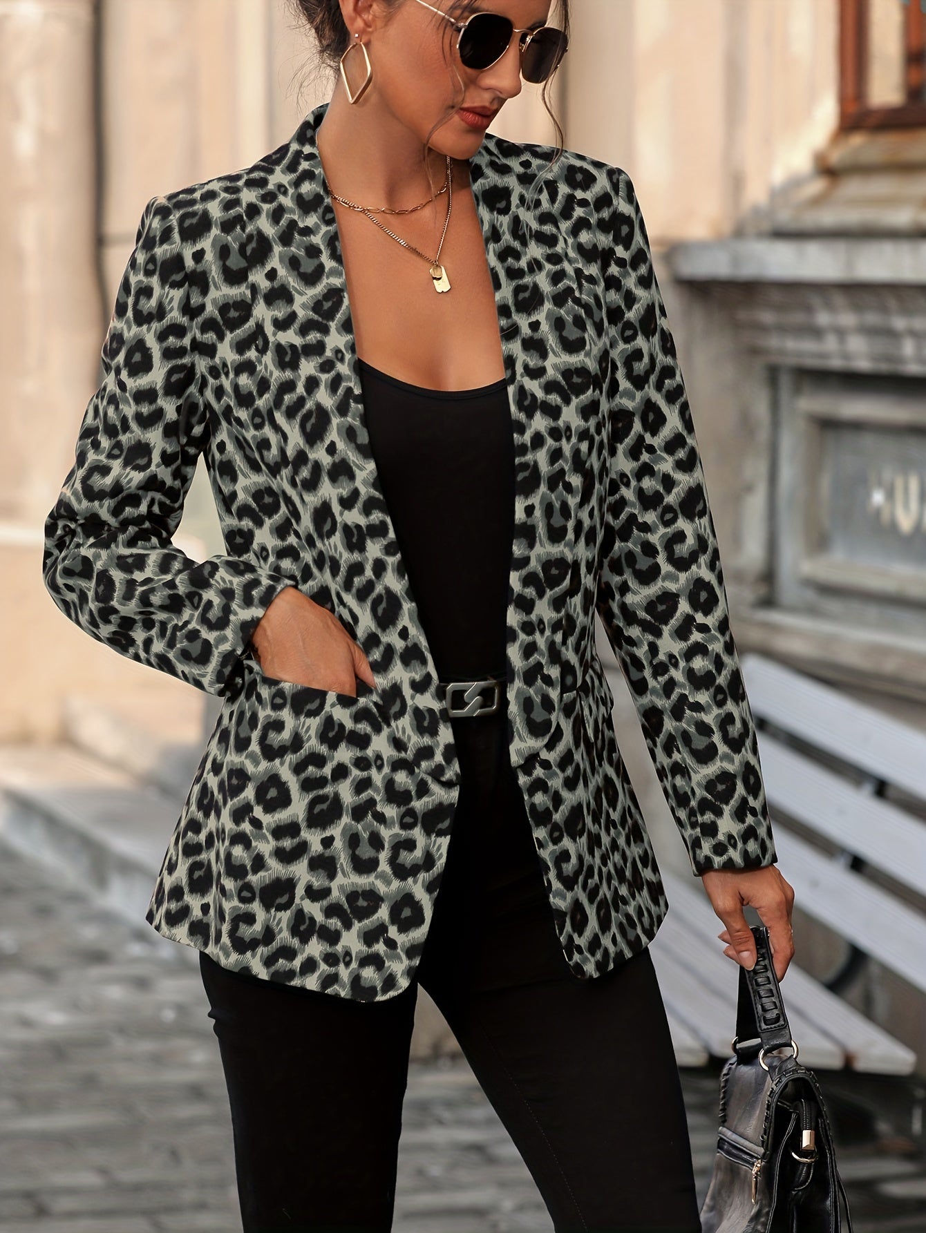 Women's Chic Leopard Print Fall Blazer - BritishElegance