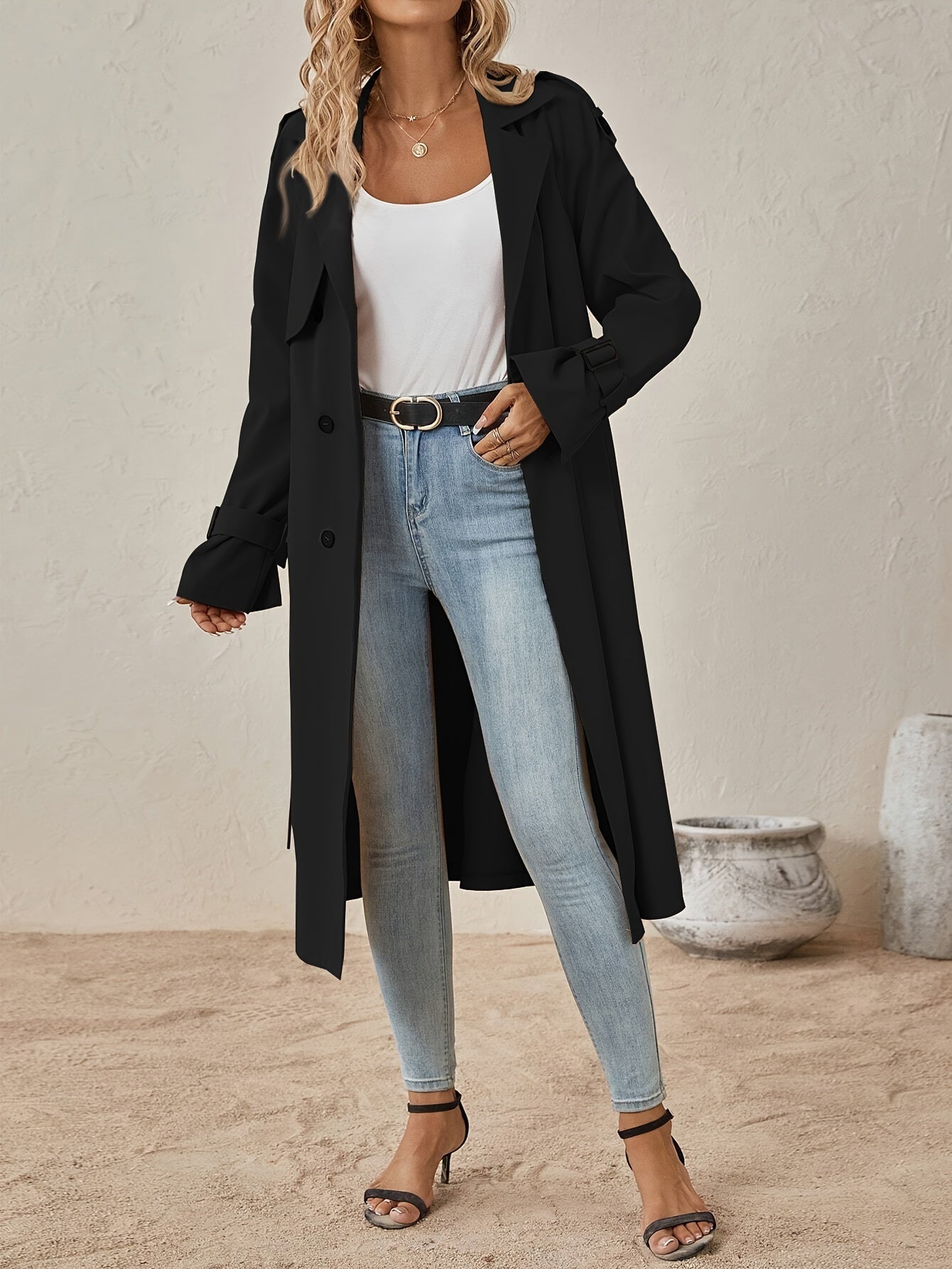 Rovanni – Women’s Long Double-Breasted Trench Coat