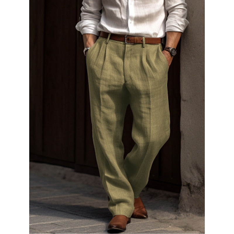 Classic Men's Linen Pants Comfort Fit Elegant Trousers
