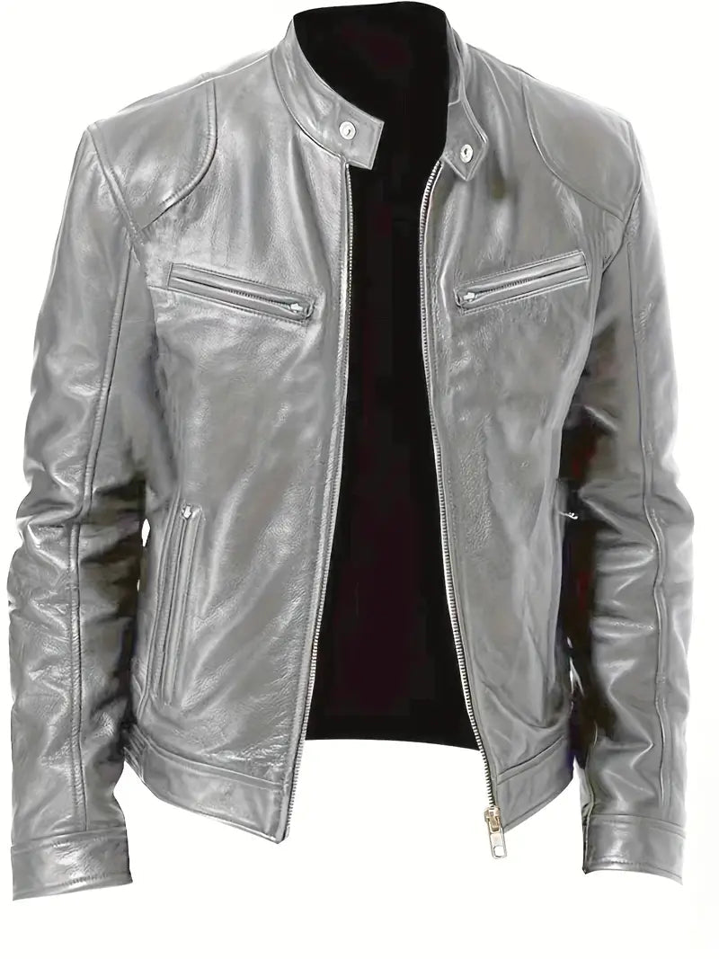 Men's Black Synthetic Biker Jacket