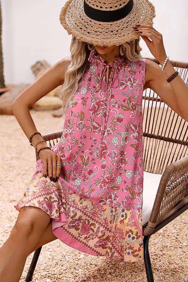 Bohemia Print Ruffle Hem Mini Dress