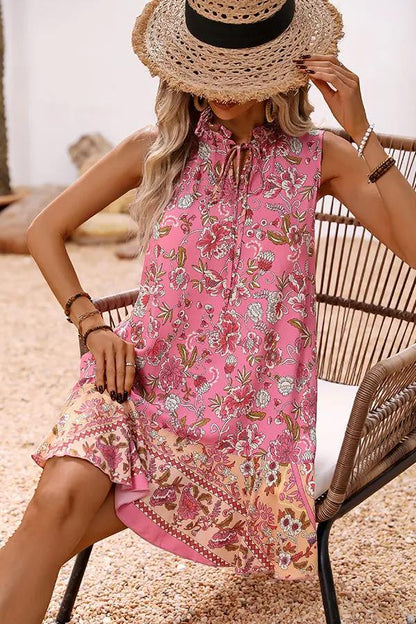 Bohemia Print Ruffle Hem Mini Dress