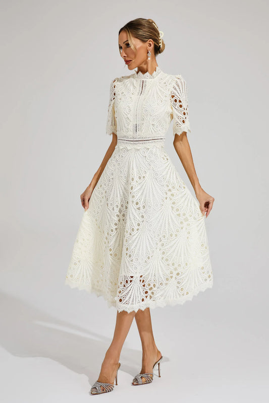 Beautiful Lace Midi Dress for Ladies - BritishElegance