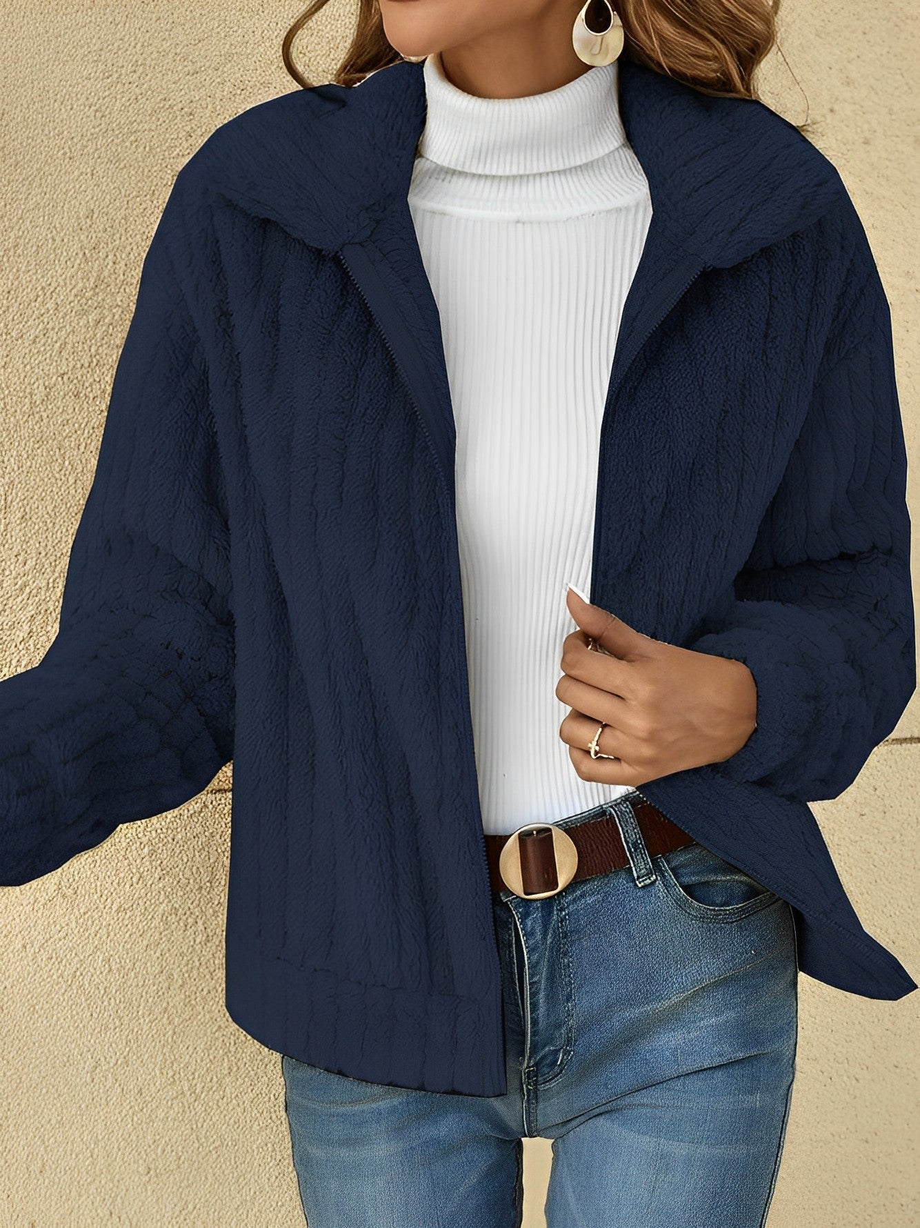 Casual Women's Zip Front Oversized Jacket