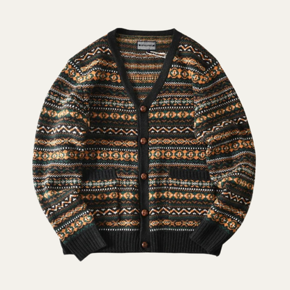 Men’s Patterned V Neck Knit Cardigan