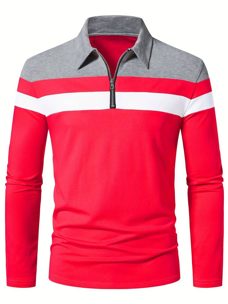 Men's long-sleeve zip-up polo shirt by Ethan