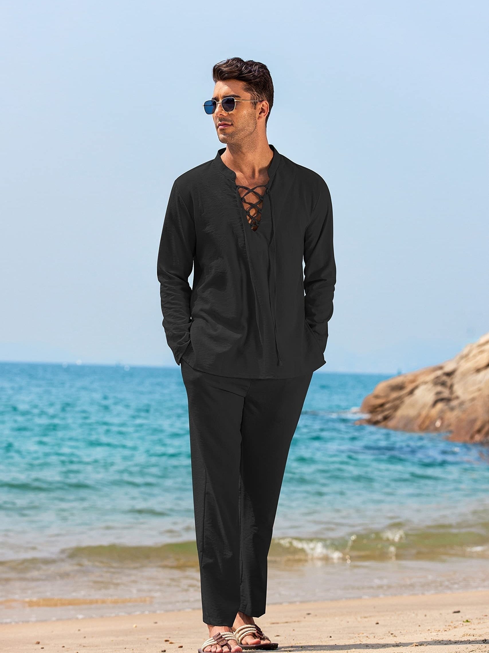 Casual Button Down Shirt and Comfort Pants Set - BritishElegance