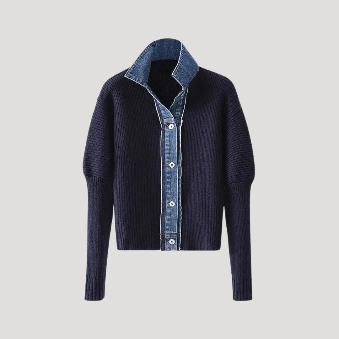 Classic Blue Sweater with Jeans Detail - BritishElegance