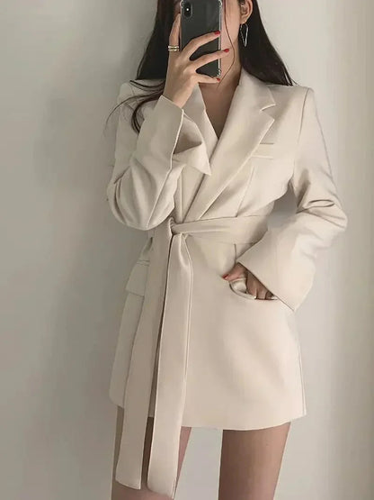 Relaxed Fit Blazer Dress for Women with Waist Belt - BritishElegance