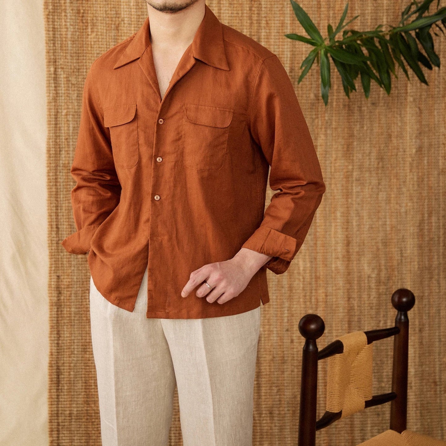 Elegant Linen Shirt with Pocket - BritishElegance