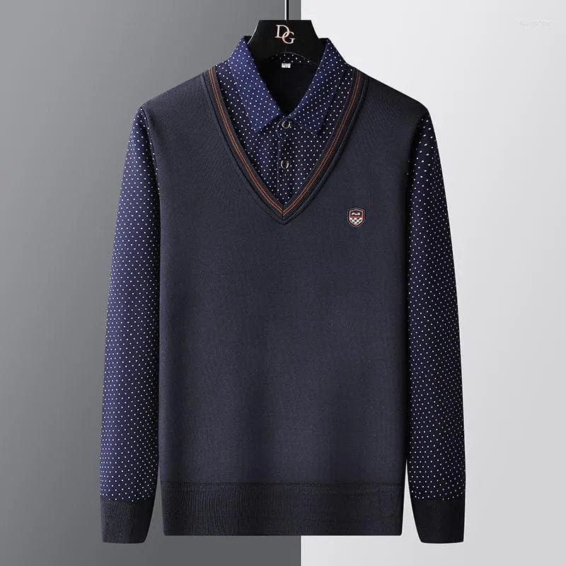 Warm Classic Fit Polo Sweater for Men