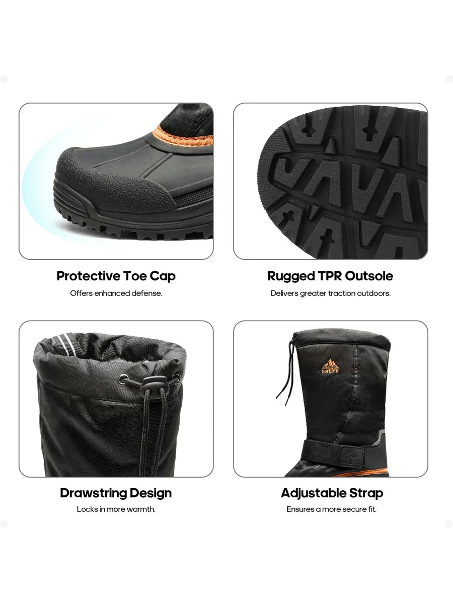 Men’s Tall Rugged Winter Snow Boots with Strap and Drawstring
