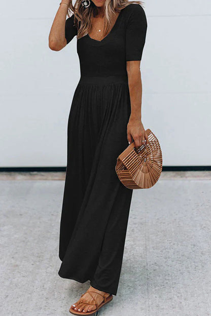 Women's Summer Short Sleeve V-Neck Jumpsuit