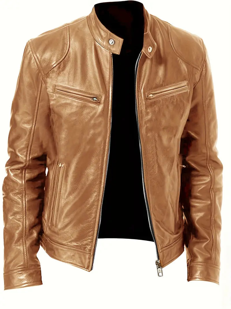 Men's Black Synthetic Biker Jacket