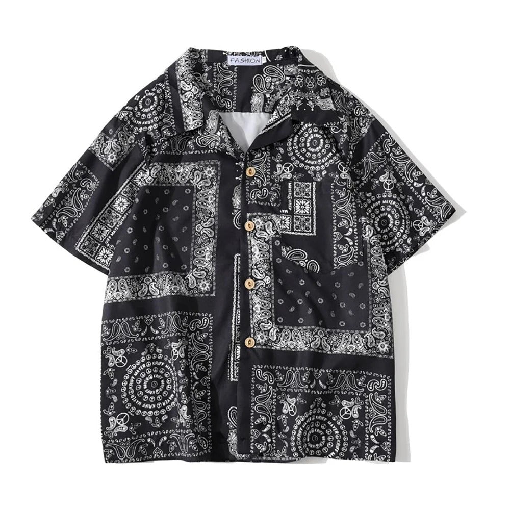 Classic Hawaiian Shirt with Bandana Print - BritishElegance