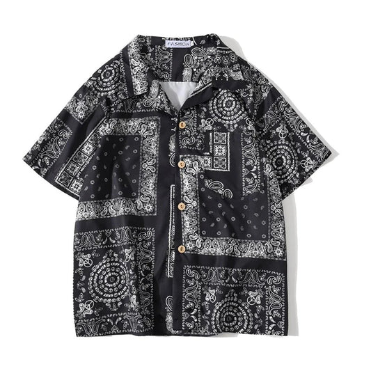 Classic Hawaiian Shirt with Bandana Print - BritishElegance