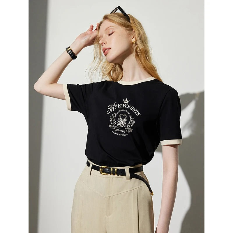 Stylish Printed T-Shirt with Contrast Hem