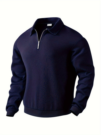 Warm Quarter Zip Sweater with Collar and Winter Pattern