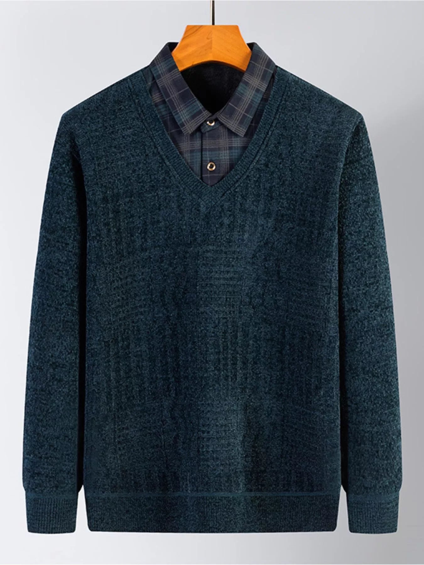 Big and Tall Plaid Crew Neck Sweater