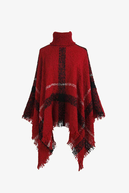 Chic Tassel Edge Boatneck Poncho Cape