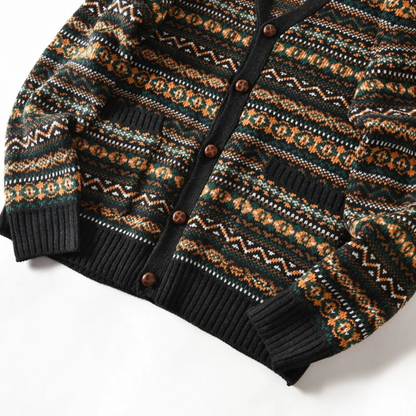 Men’s Patterned V Neck Knit Cardigan