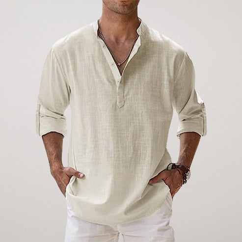 Classic Casual Linen Henley Shirt