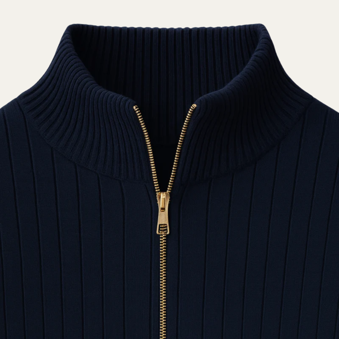 Men’s Mock Neck Quarter Zip Ribbed Sweater