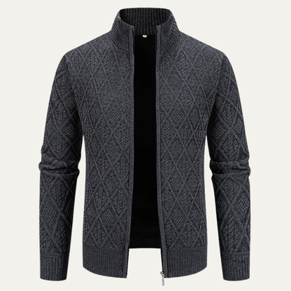 The San Gimignano Men’s Knit Diamond Pattern Zip Jacket with Stand Collar