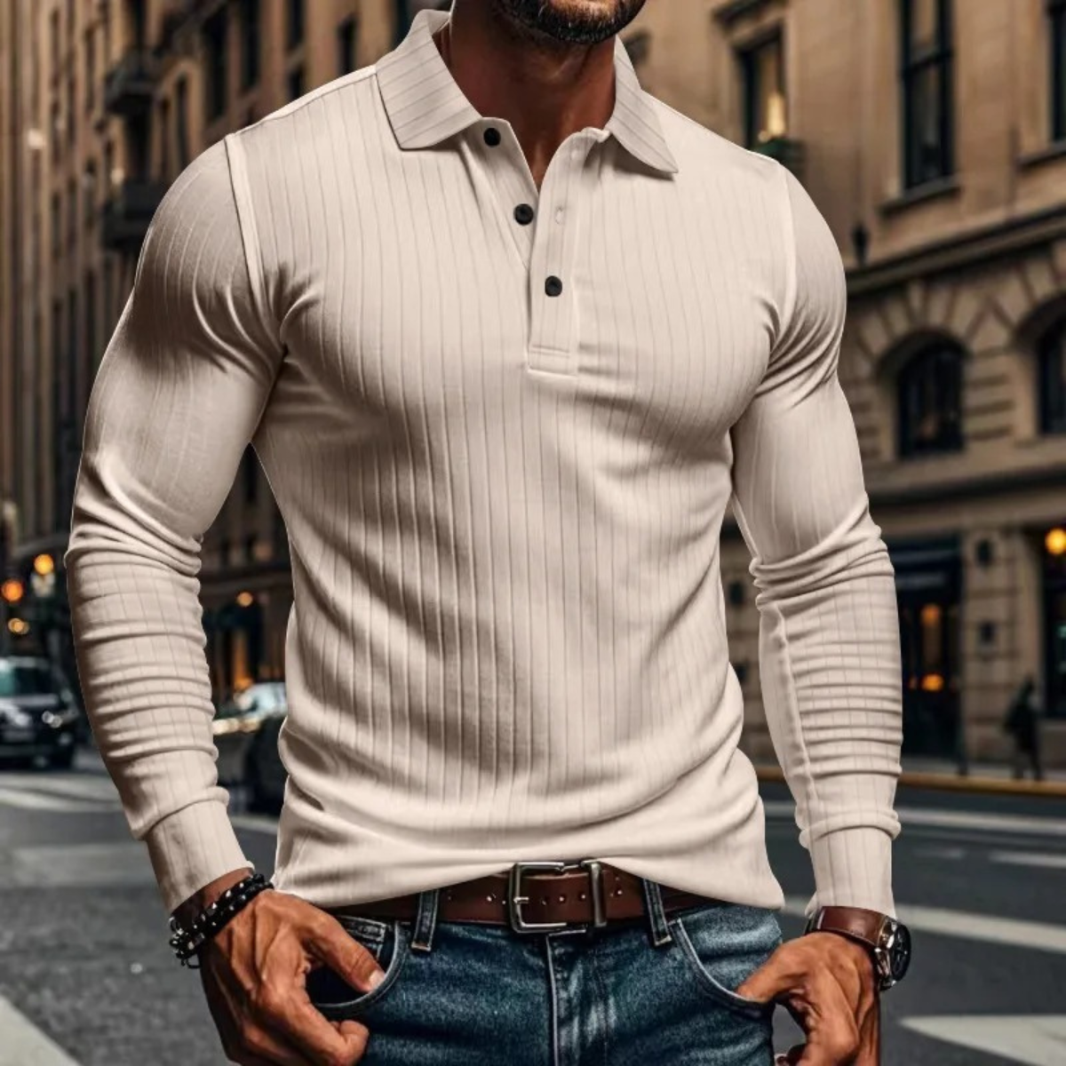 The Sorrento Men’s Ribbed Casual Button Neck Polo Shirt
