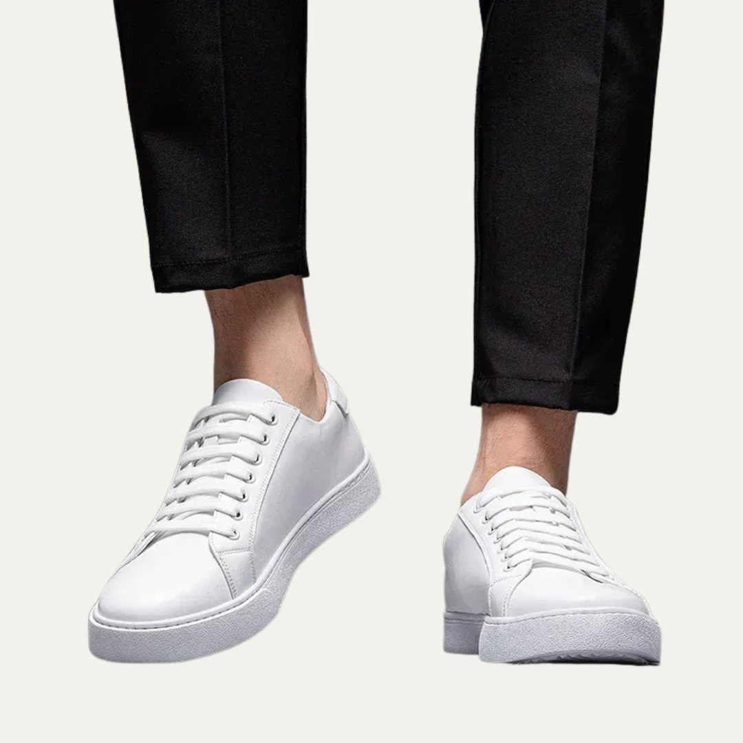 Men’s Leather Low Top Sneakers with Thick Cupsole