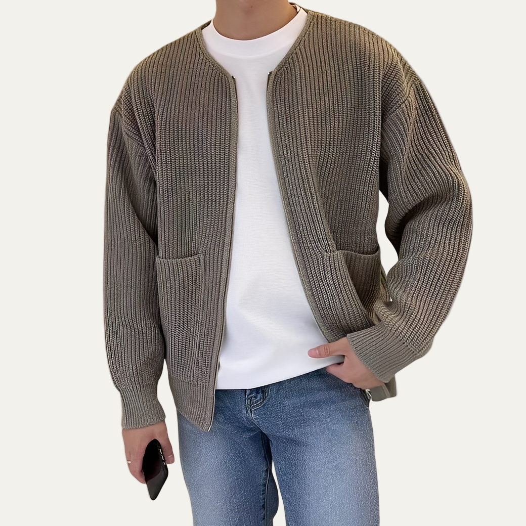 Men’s Oversized Pleated Texture Zip Bomber Jacket