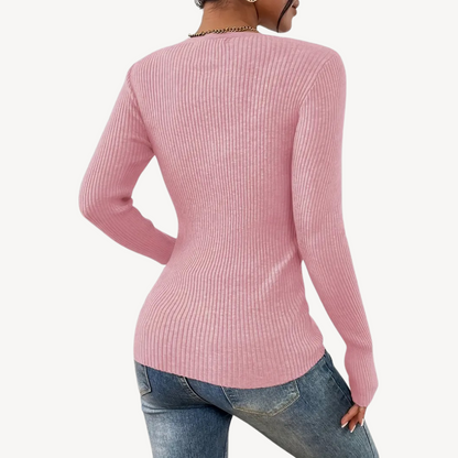 Ribbed Button Henley Top for Women