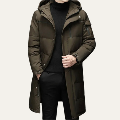 Men’s Long Quilted Puffer Coat with Hood