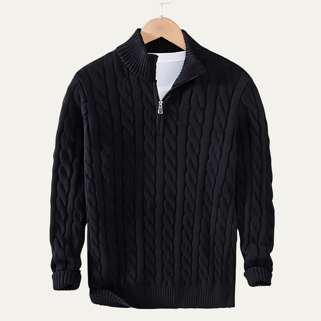 Men’s Textured Quarter Zipper Polo Sweater