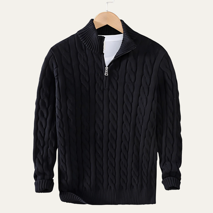 Men’s Textured Quarter Zipper Polo Sweater