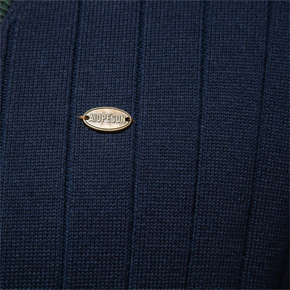 Men’s V Neck Rib Knit Cardigan with Striped Trim