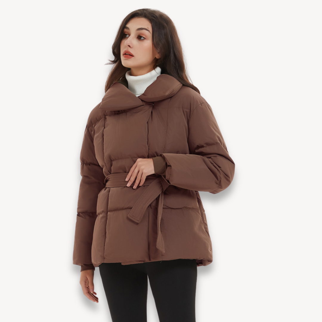 Belted Quilted Puffer Jacket for Women