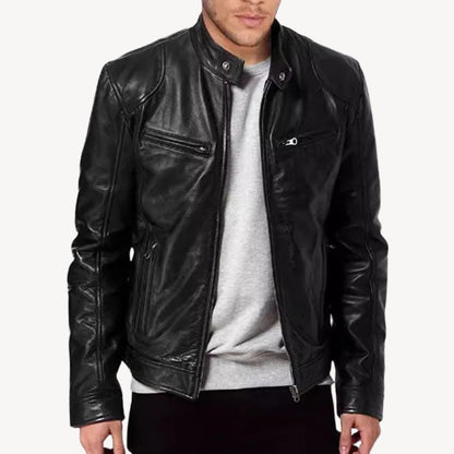 Men's Leather Zip-up Biker Jacket