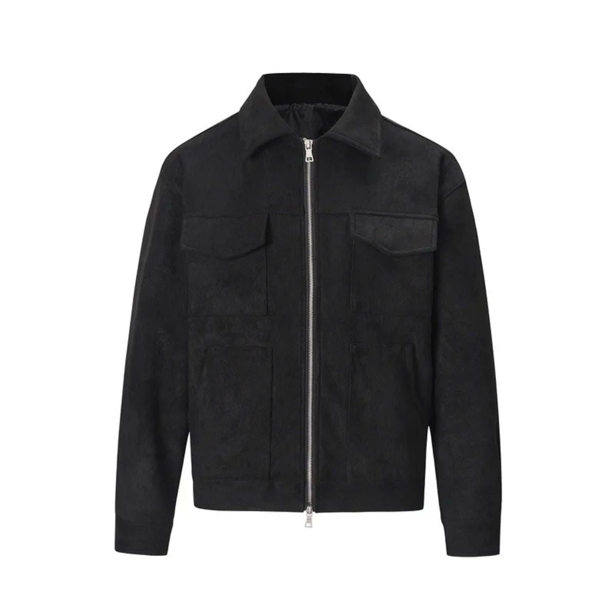 Men’s Faux Suede Zip Shirt Jacket with Patch Pockets