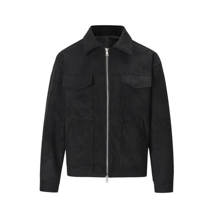 Men’s Faux Suede Zip Shirt Jacket with Patch Pockets