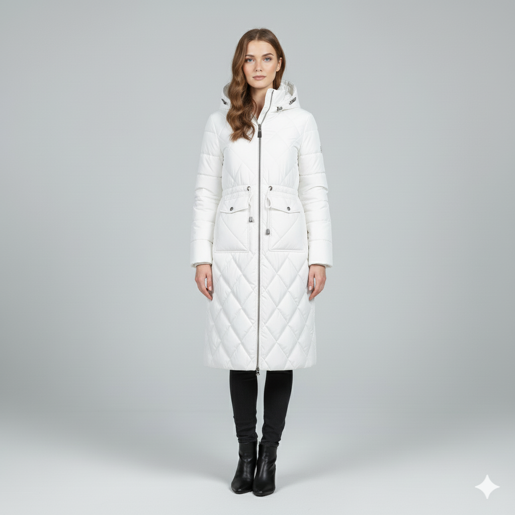 Violi | Padded Jacket - Quilted Hooded Knee-Length Winter Coat for Women