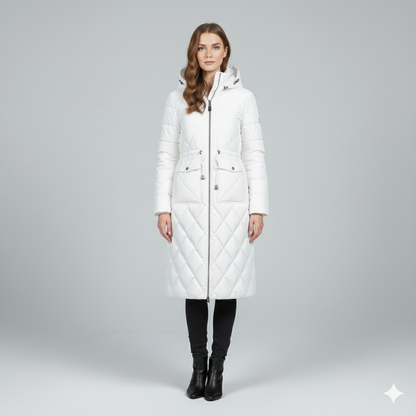 Violi | Padded Jacket - Quilted Hooded Knee-Length Winter Coat for Women