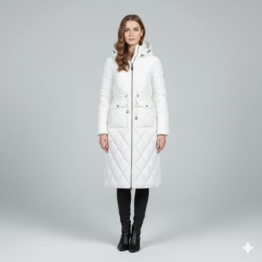 Violi | Padded Jacket - Quilted Hooded Knee-Length Winter Coat for Women