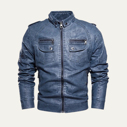Men’s Biker Style Multi Pocket Leather Jacket