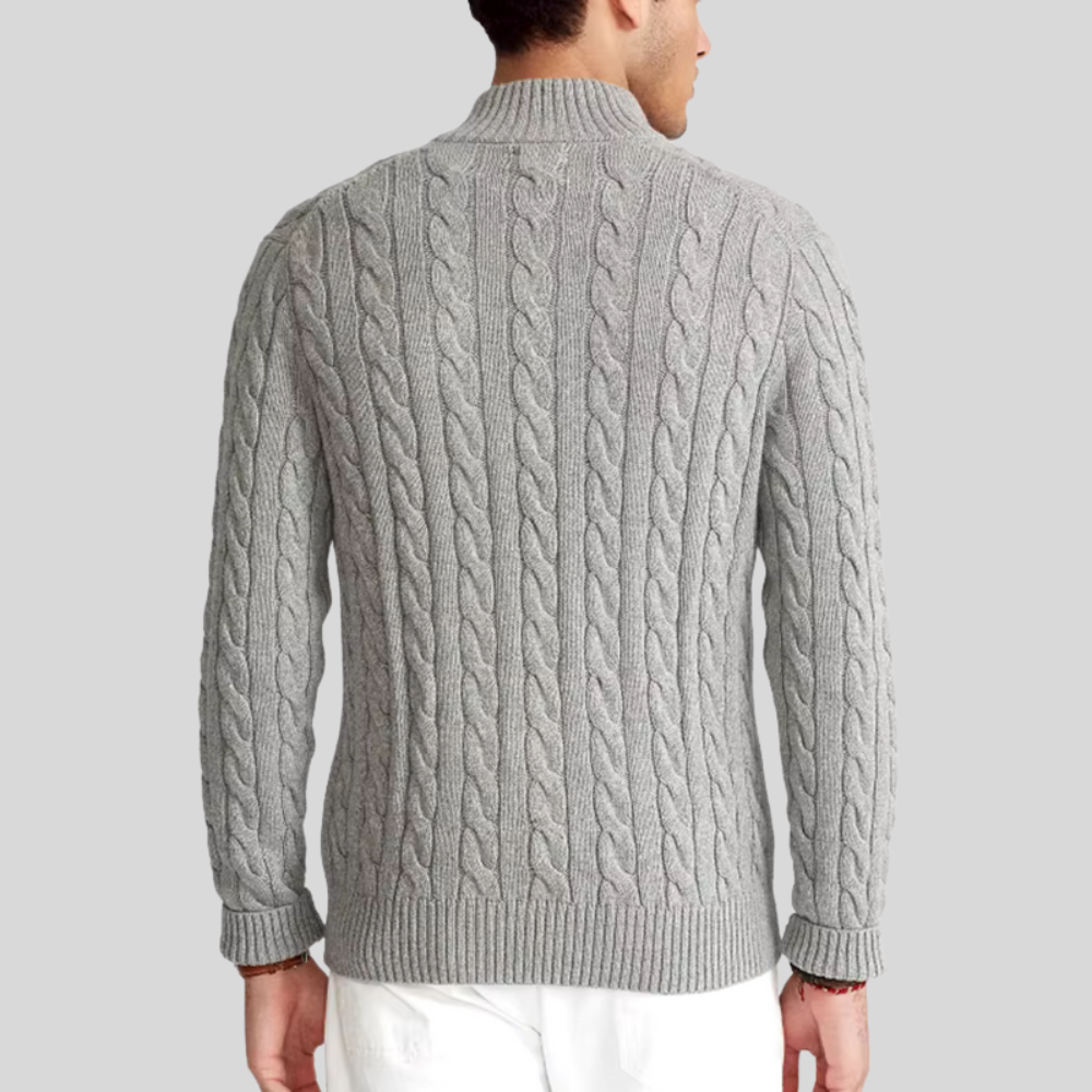 Men’s Cable Knit Mock Neck Quarter Zip Sweater